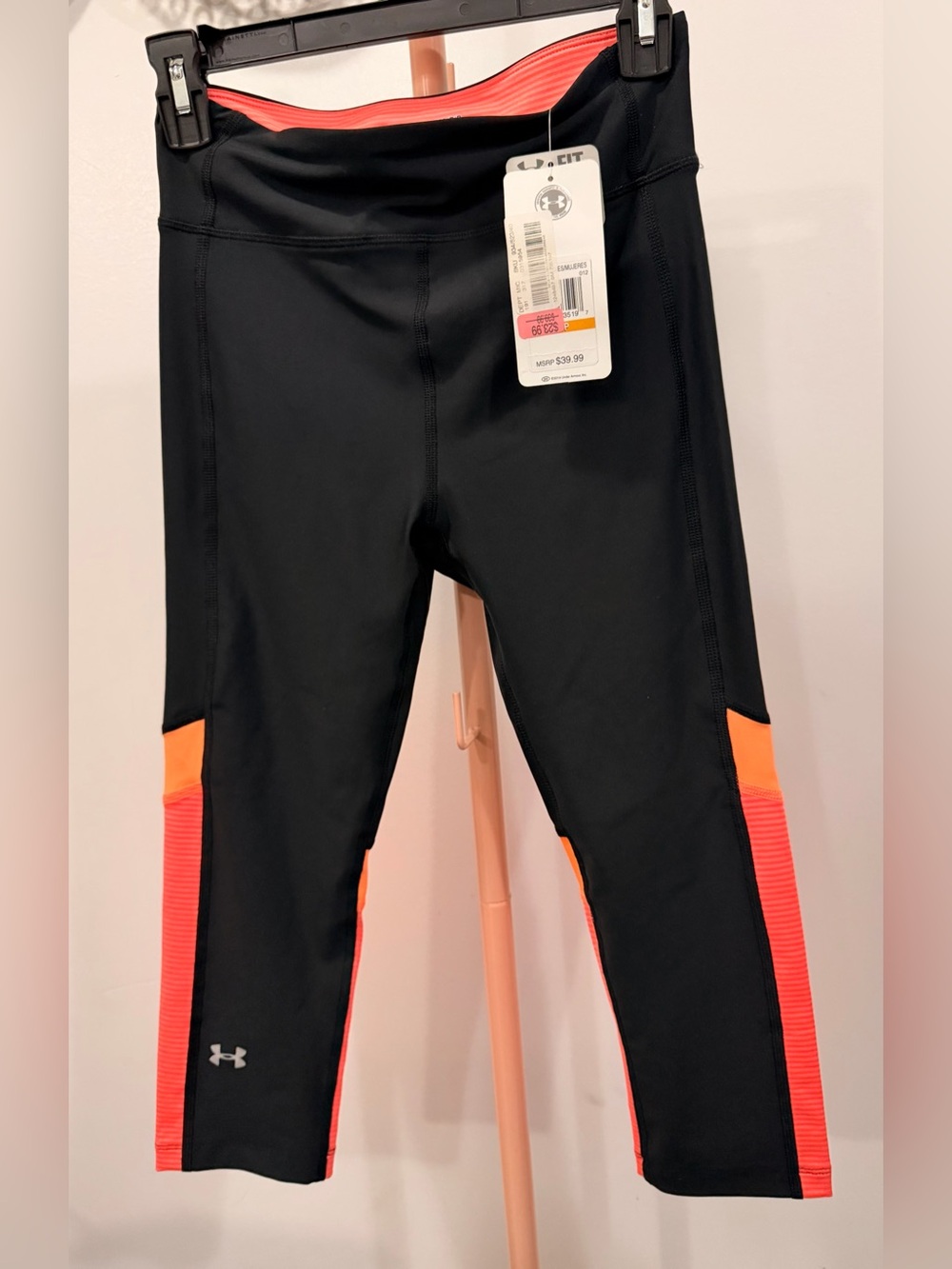 Under Armour Black Leggings with Neon Orange Panels